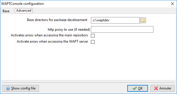 Configuration options for the WAPT console