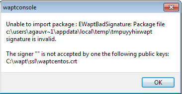 Error while validating the signature of the external repository