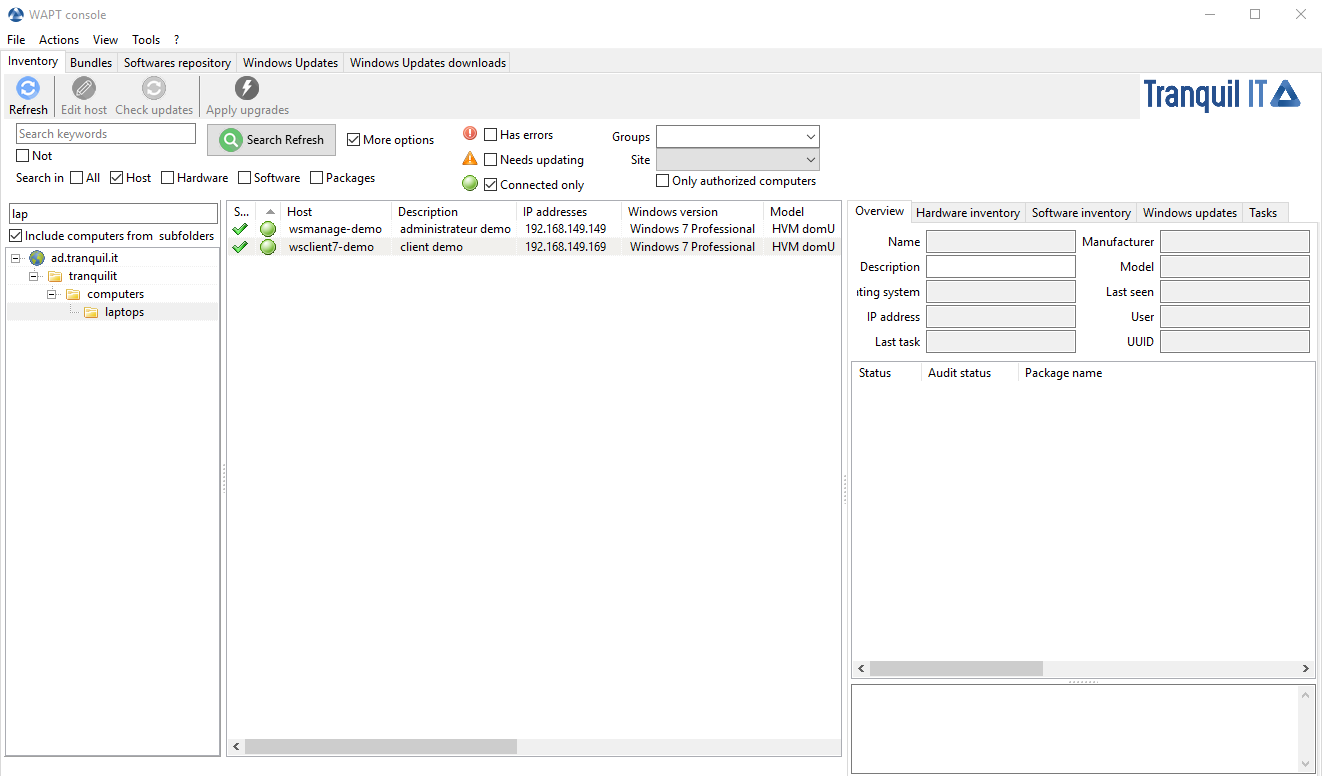 Software inventory as registered in the Windows registry of the host