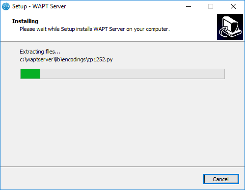 Progress of installation of the WAPT Server