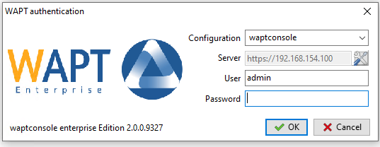 The WAPT Console authentication window