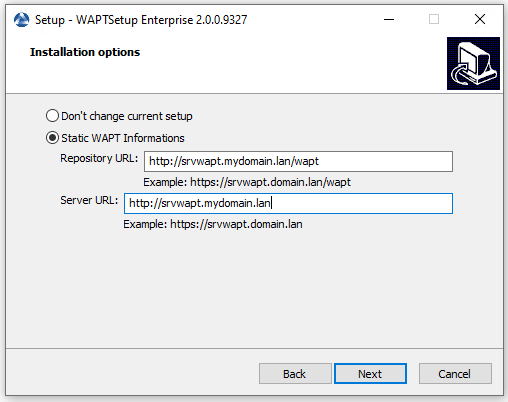 Choosing the WAPT repository and server