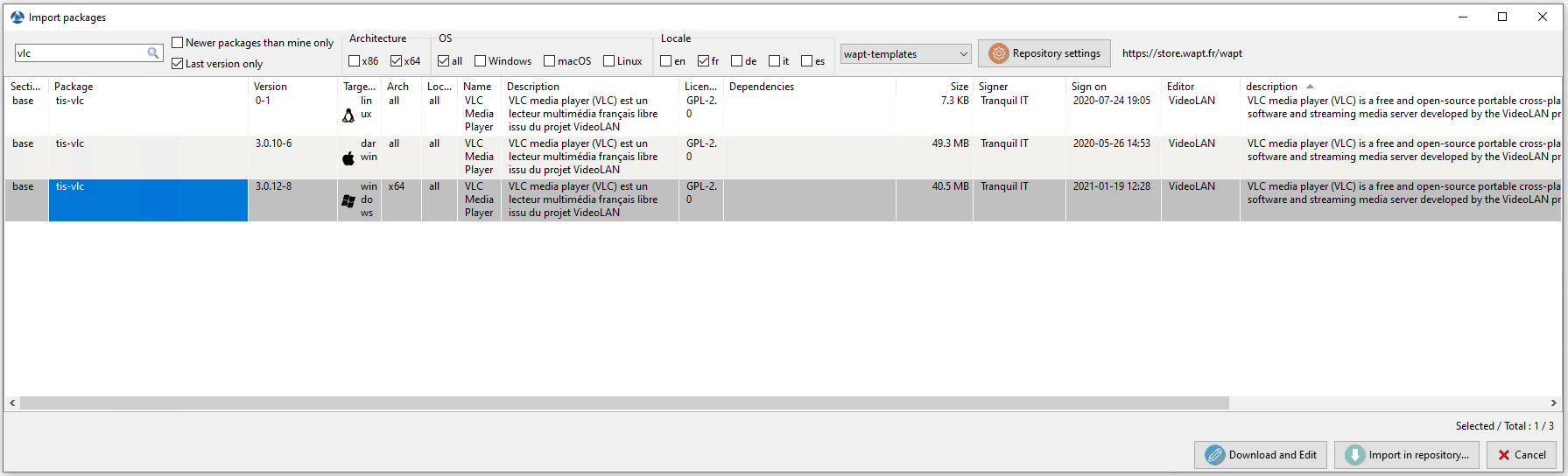 Imported WAPT package in your local WAPT repository