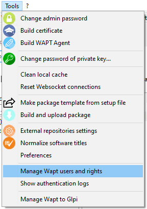 Manage WAPT users and rights on tools tab