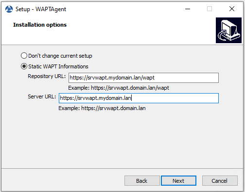 Choose the WAPT repository and server