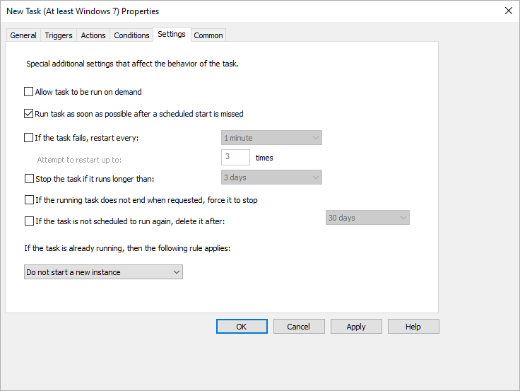 Settings tab in *deploywapt* Properties window