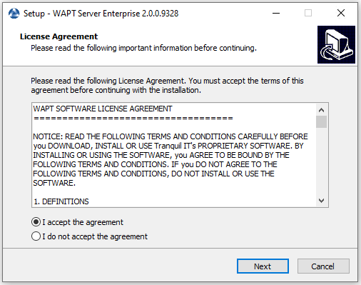 Accept the WAPT license terms