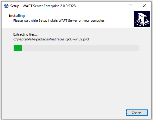 Progress of installation of the WAPT Server