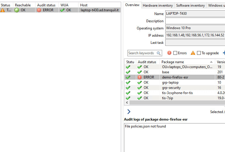 Checking an audit status in the WAPT console