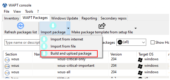 Option "build-upload in waptconsole"