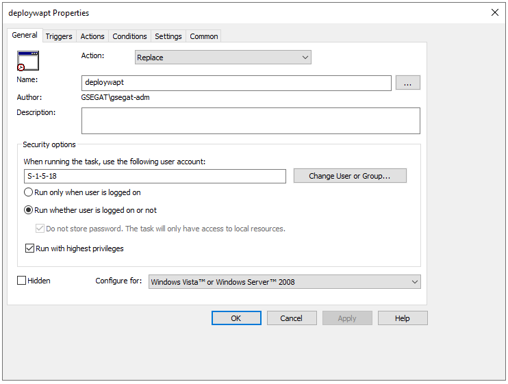 General tab in *deploywapt* Properties window