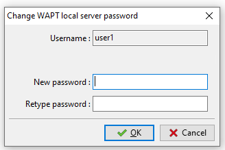 Dialog box for changing the user password in the htaccess file