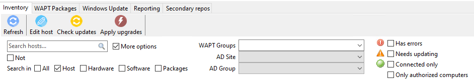 Advanced search functionalities in the WAPT Console