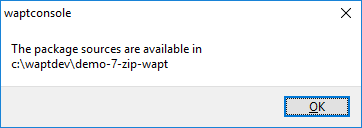 Message window showing in the WAPT Console that the WAPT package has been downloaded into the WAPT repository