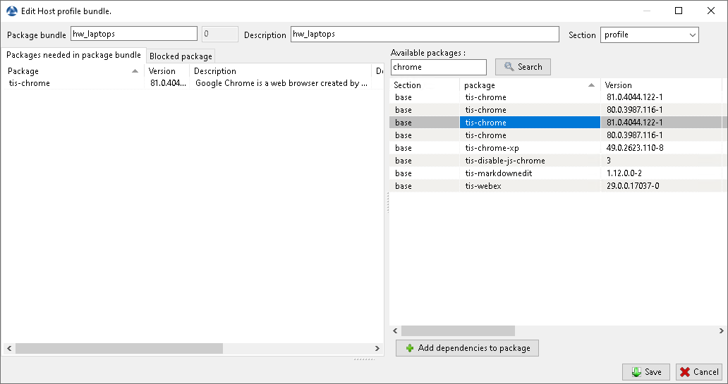 Adding WAPT packages to a *profile* bundle in the WAPT Console