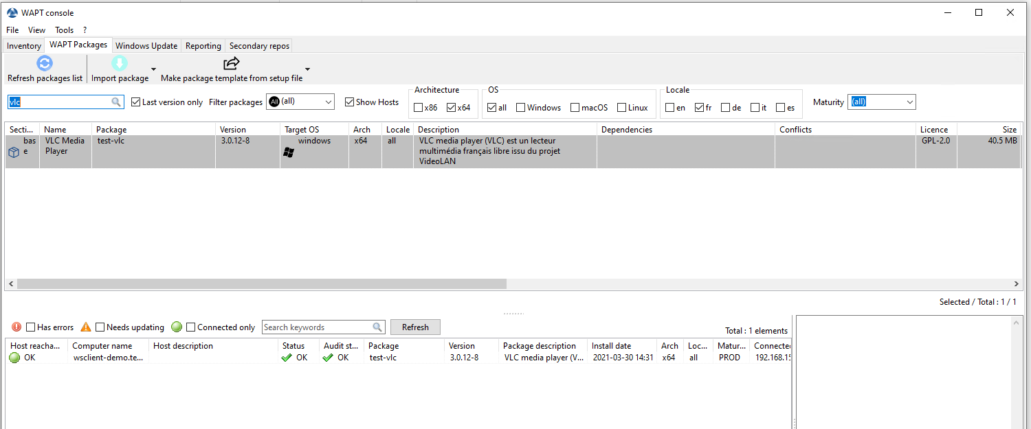 Filtering hosts based on a WAPT package