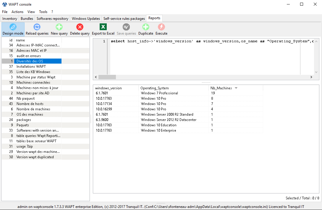 Designing a SQL query report in the WAPT Console