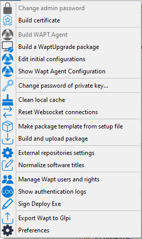 Menu list for managing ACLs in the WAPT Console