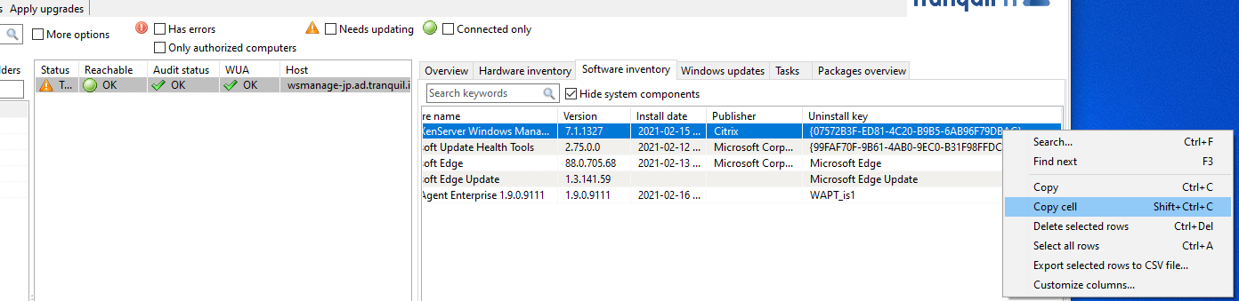 Retrieving an uninstallkey from the WAPT Console