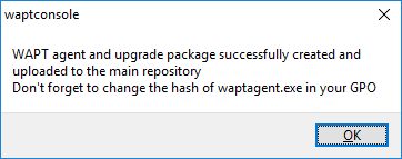 Confirmation of the WAPT Agent loading onto WAPT repository