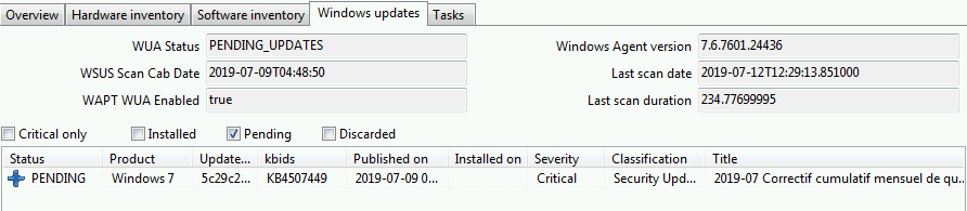 Pending Windows Updates showing in the WAPT Console