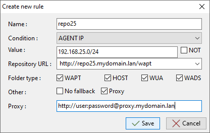 Window for setting repository rules in the WAPT Console