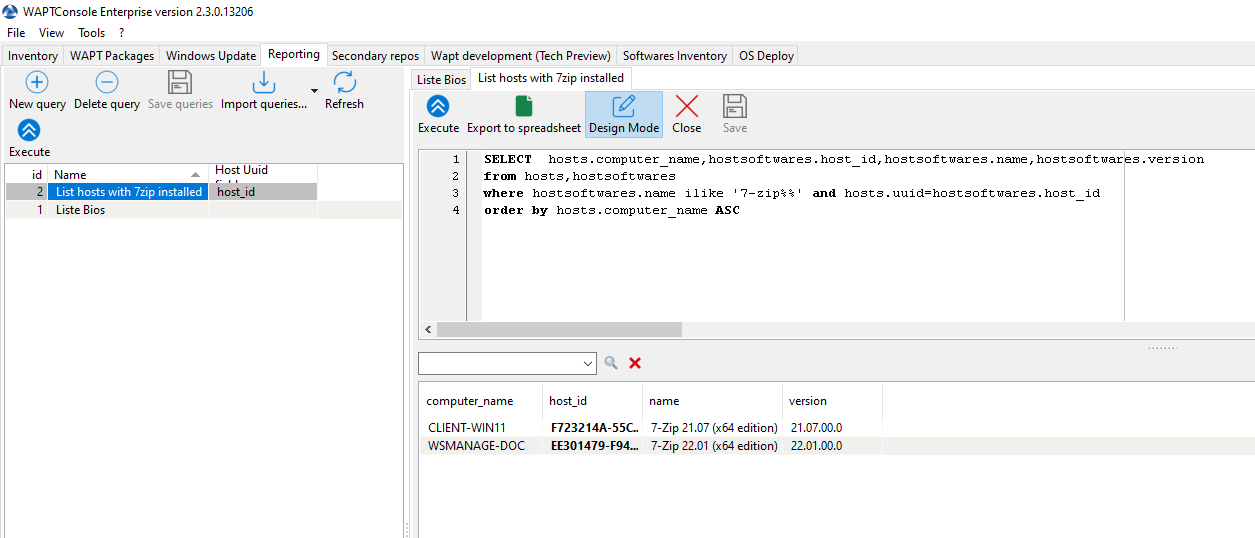 Designing a SQL query report in the WAPT Console