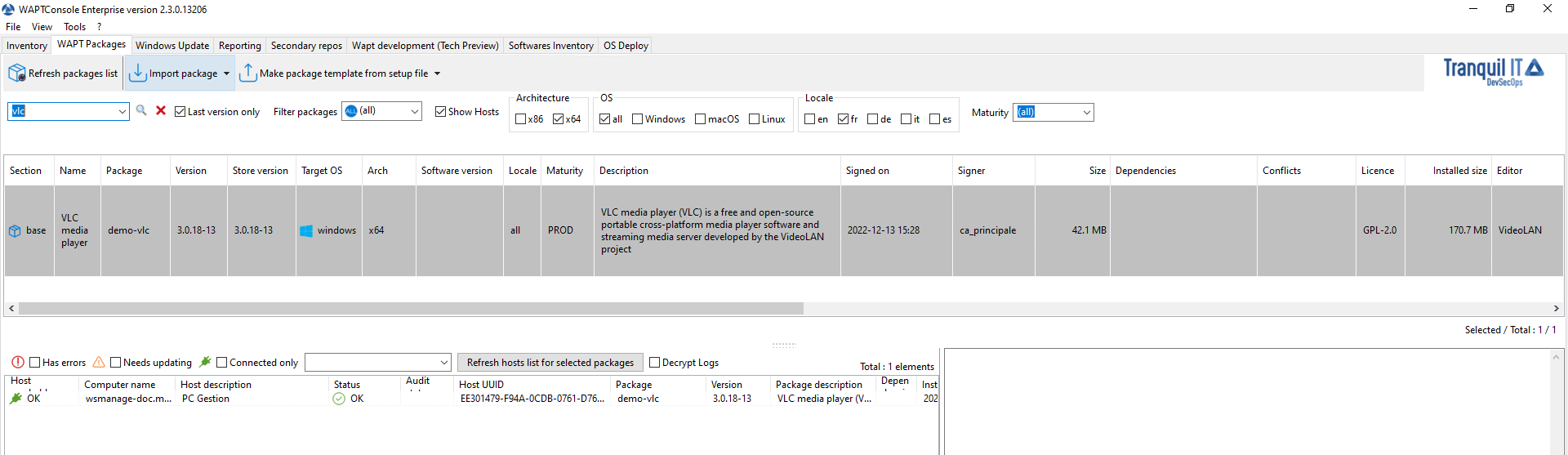 Filtering hosts based on a WAPT package