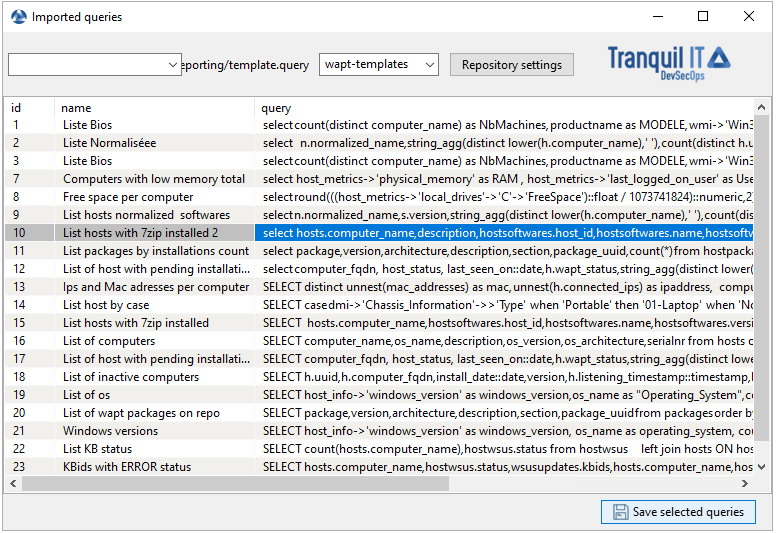 Importing a SQL query report in the WAPT Console from a URL