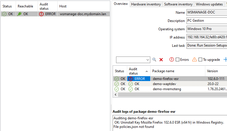 Checking an audit status in the WAPT Console