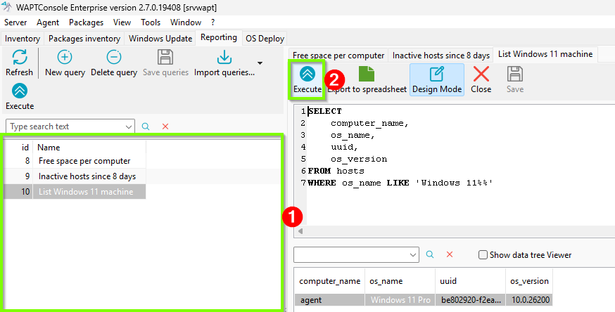 Menu option input query name