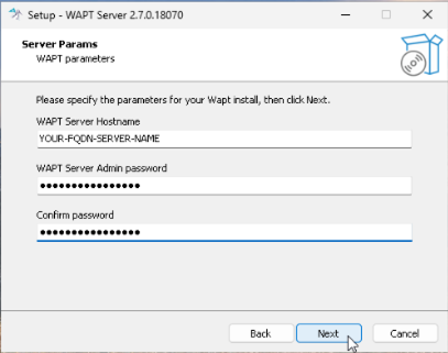 Dialog box for changing the password