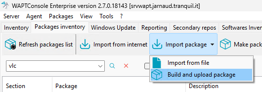Menu option *build-upload* in the WAPT Console