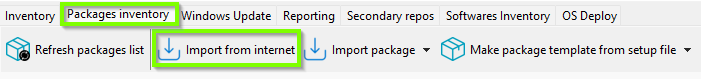 Menu list for importing a WAPT package into the WAPT repository