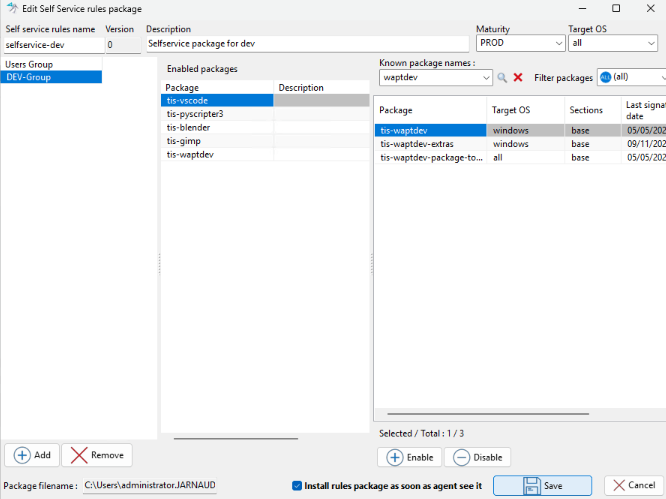 Create a *self-service* package