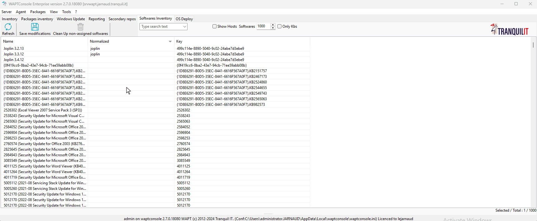 Adding a normalized software title name to the software inventory for the selected hosts