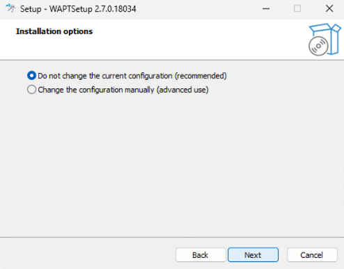 Window showing "Don't change current setup" checkbox.