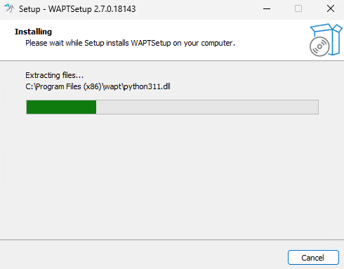 Dialog box showing the WAPT installation in progress