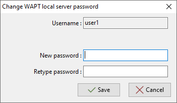 Dialog box for changing the user password in the htaccess file