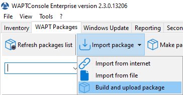 Menu option "build-upload" in the WAPT Console