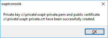 Dialog box informing the certificate has been generated successfully