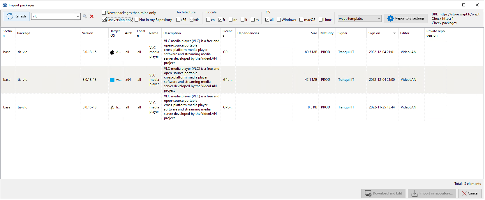 Imported WAPT package in the local WAPT repository