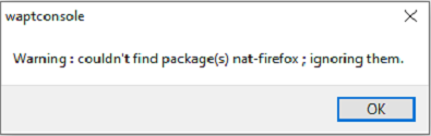 Window showing that the WAPT Console does not find a package