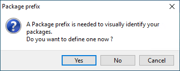 Dialog box informing that no prefix has been set in the WAPT configuration