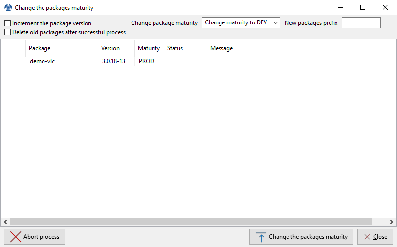 Window for changing the maturity of a WAPT package