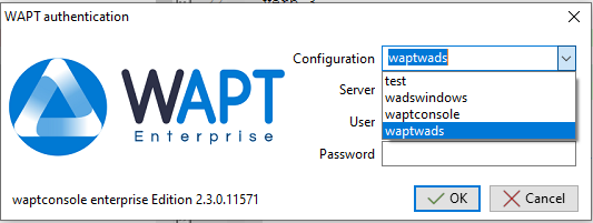 Window showing connections with several WAPT Server profiles
