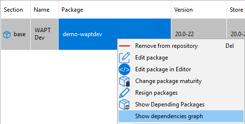 Right-clicking on a package to see its dependency graph