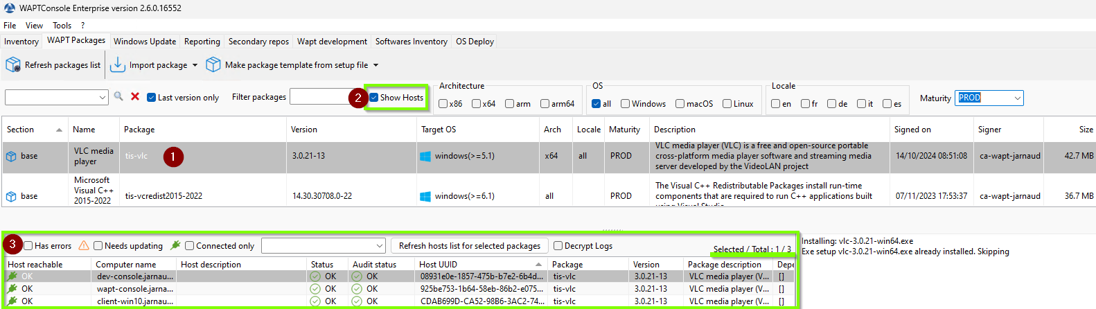 Filtering hosts based on a WAPT package