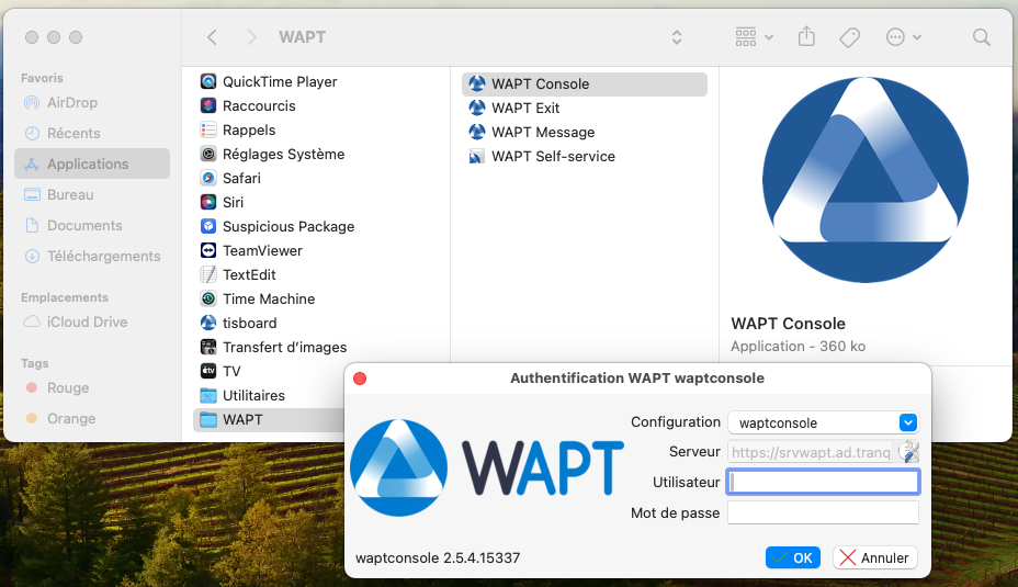 The WAPT Console startup on macOS