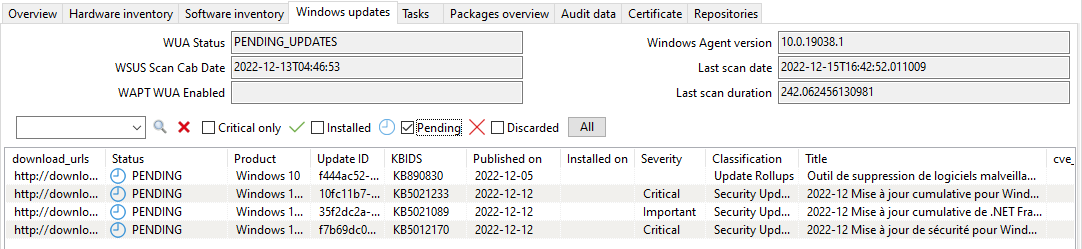 Pending Windows Updates showing in the WAPT Console